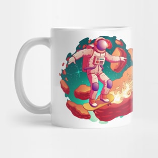 Astronaut in spacesuit riding skateboard Mug